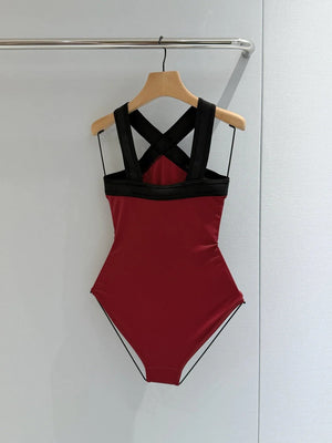 CC 2026 One-piece Swimsuit Dark Red mix Black Cotton 670050