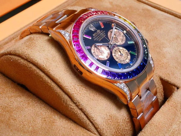 Rolex Daytona 40mm Rose Gold Rainbow Case Black Dial
