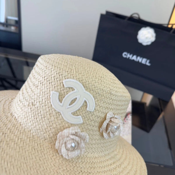 CC Straw Hat with Flower Logo 379510