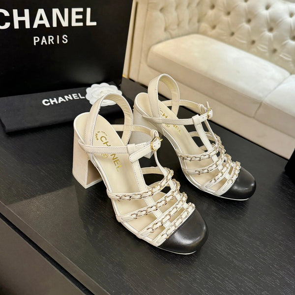 CC 2026 Chunky Heel Sandals 75 Genuine Leather