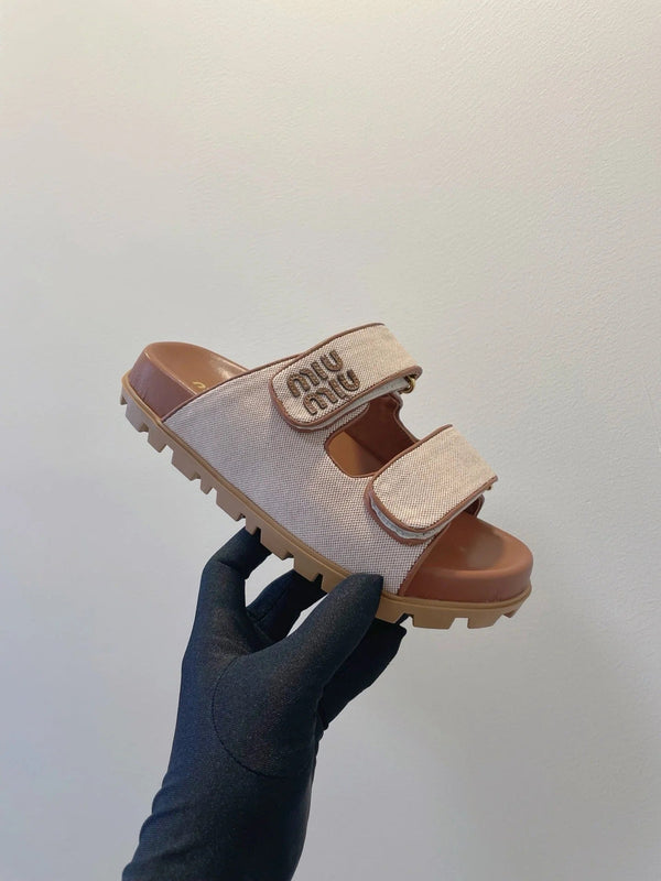 Miu 2026 Strap Platform Flat Sandals Canvas 941757