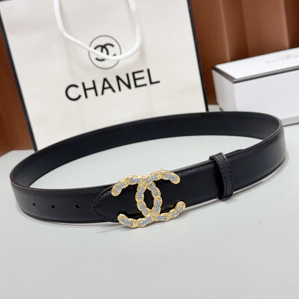 CC 2026 Double CC Crystal Buckle Belt 30mm Cowhide