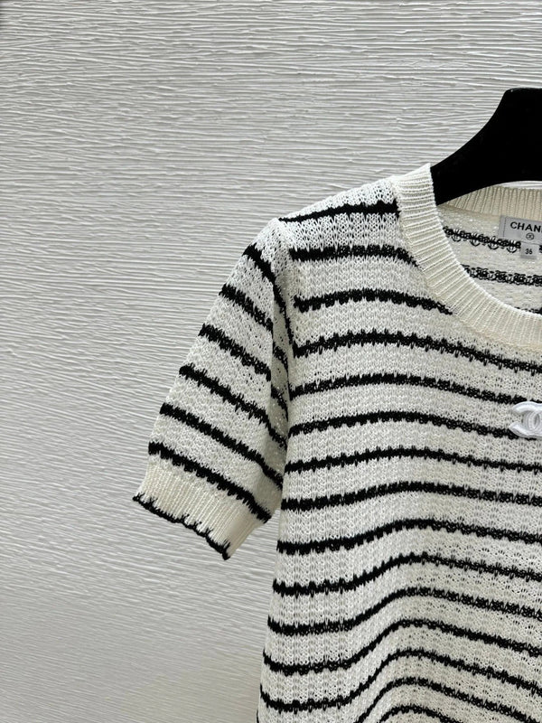 CC 2026 Striped Crew Neck Knit Short-Sleeve T-Shirt Cotton 397732