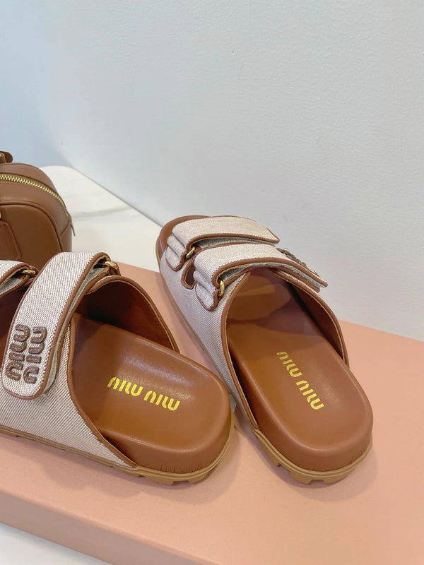 Miu 2026 Strap Platform Flat Sandals Canvas 941757