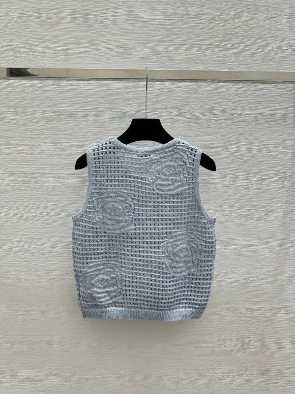 Chanel 2026 Flower Hollow-Out Knit Sleeveless Vest Wool 158962