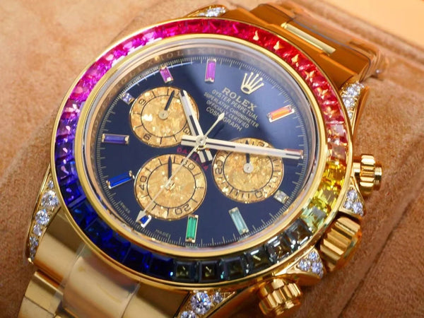 Rolex Daytona 40mm Gold Rainbow Case Black Dial