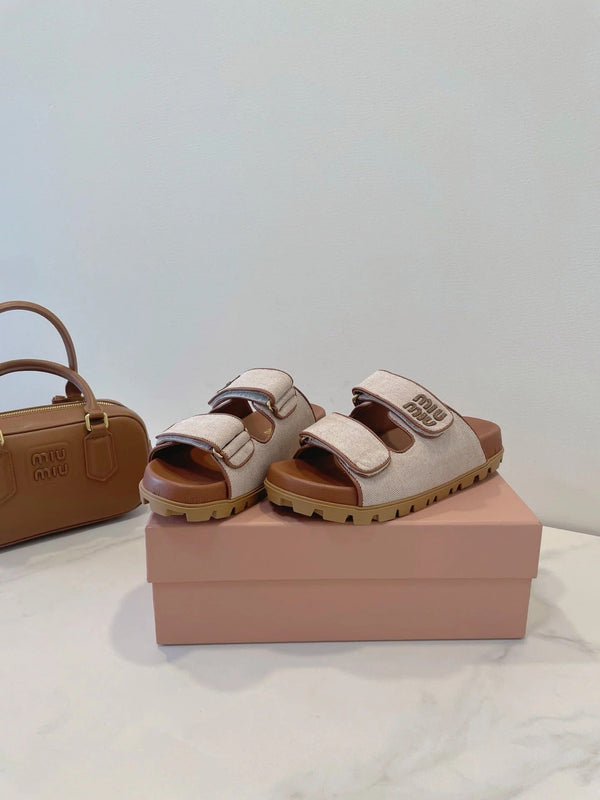 Miu 2026 Strap Platform Flat Sandals Canvas 941757