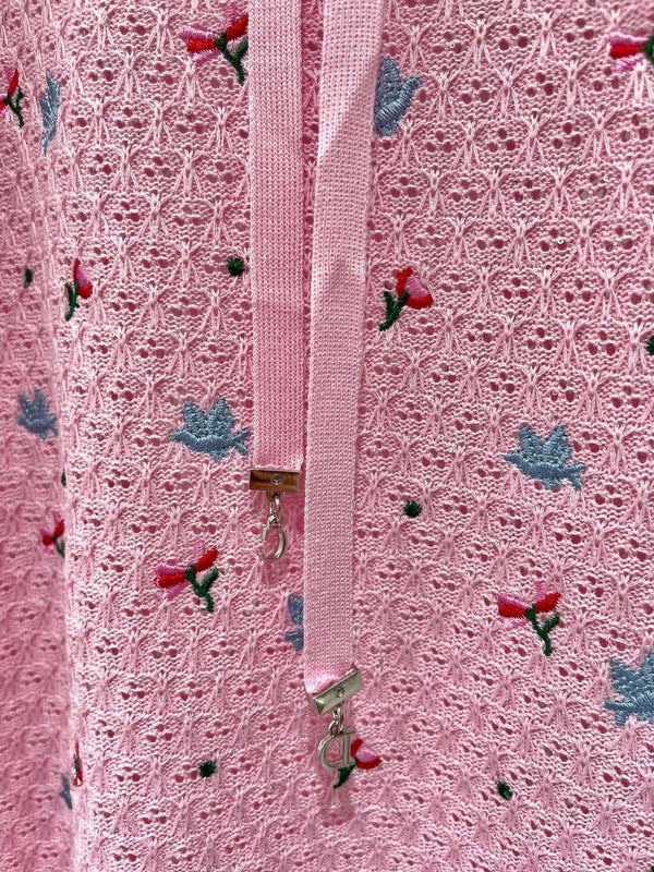 CD 2026 Embroidered Bow Knit Short-sleeved Top Pink Tencel 714725