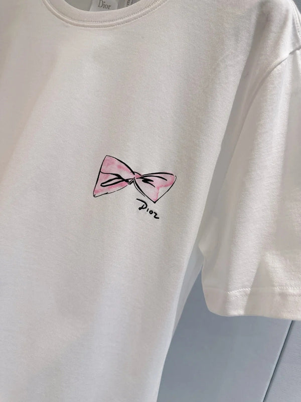 CD 2026 Pink Bow T-shirt White Cotton 724425