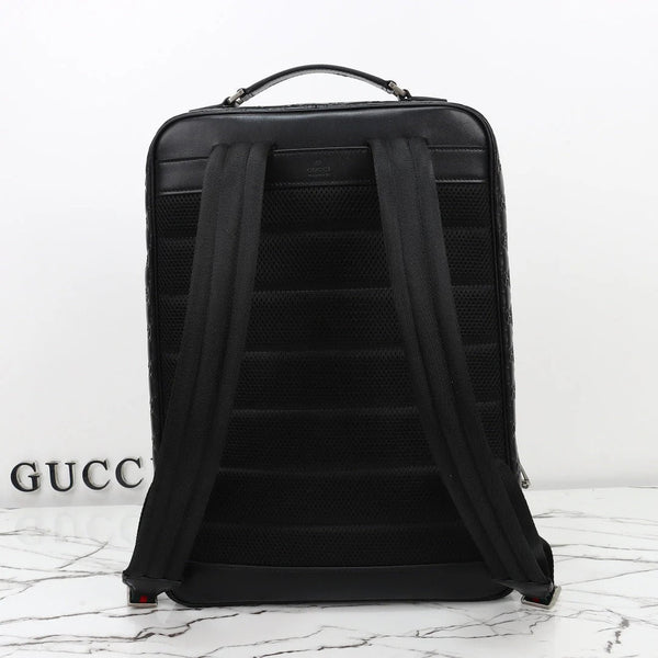 GG 2026 Emblem Backpack 43cm Black Embossed Calfskin