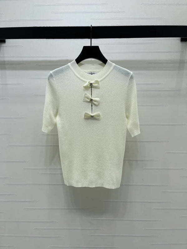 Chanel 2026 3D Bow Knit Short-Sleeve Top Wool 166066