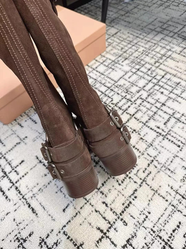 Miu 2026 High-Top Biker Boots Suede Calfskin 952185
