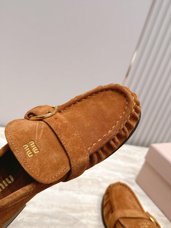Miu 2026 Buckle Loafers Suede Calfskin 954313