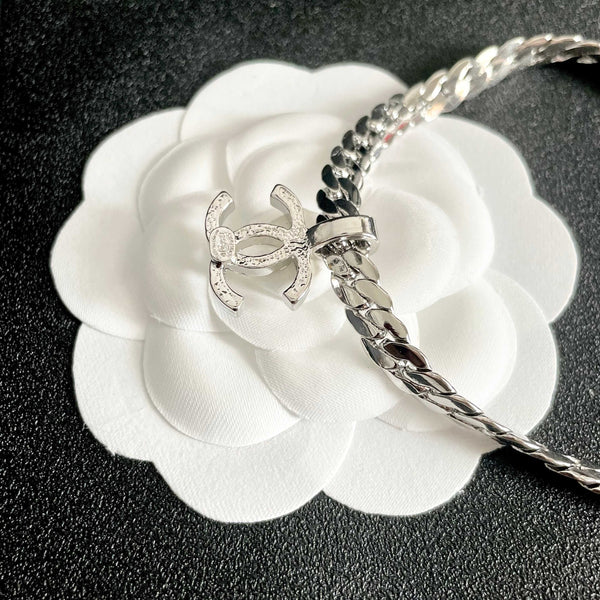 CC Plated Curb Chain Sliver Diamond Necklace