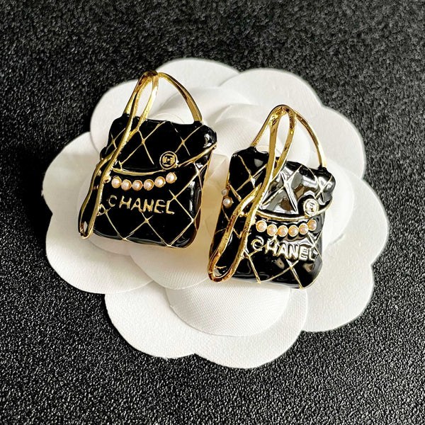CC Vintage Double C Bag Black Gold Earrings
