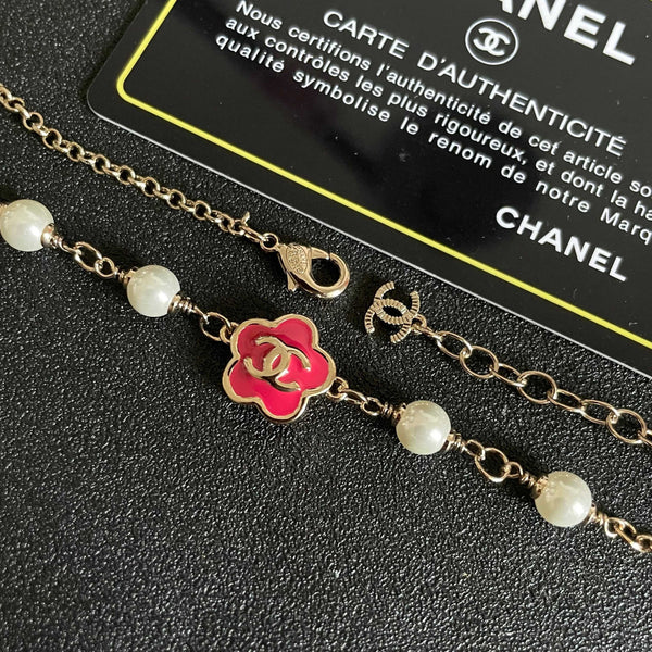 CC Flower Vintage Red Pearl Gold Necklaces