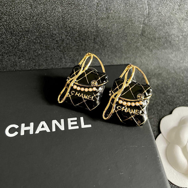 CC Vintage Double C Bag Black Gold Earrings