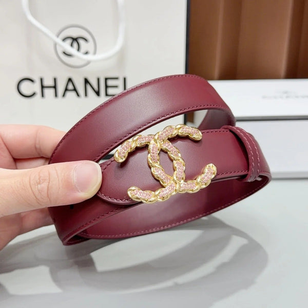 CC 2026 Double CC Crystal Buckle Belt 30mm Cowhide