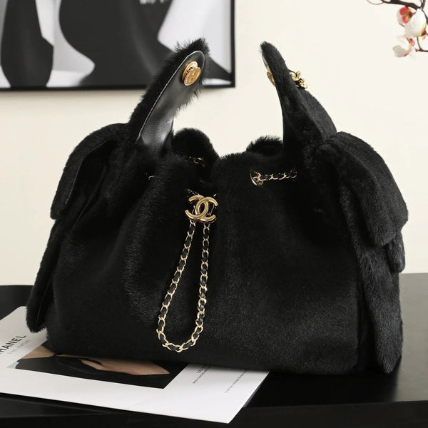 CC 2026 Hobo Bag 30cm Black Ponyhair