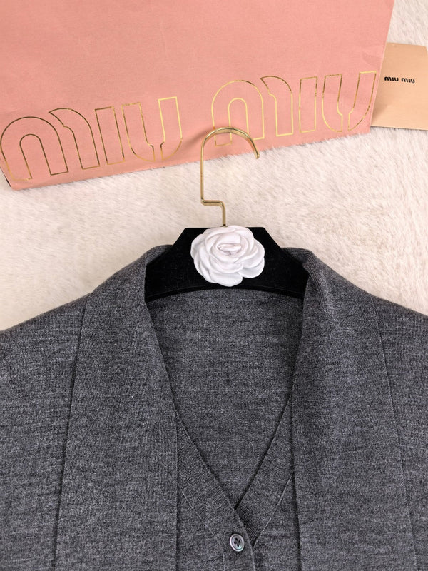 Miu 2026 Cardigan With Bow Tie Dark Grey Wool 837254