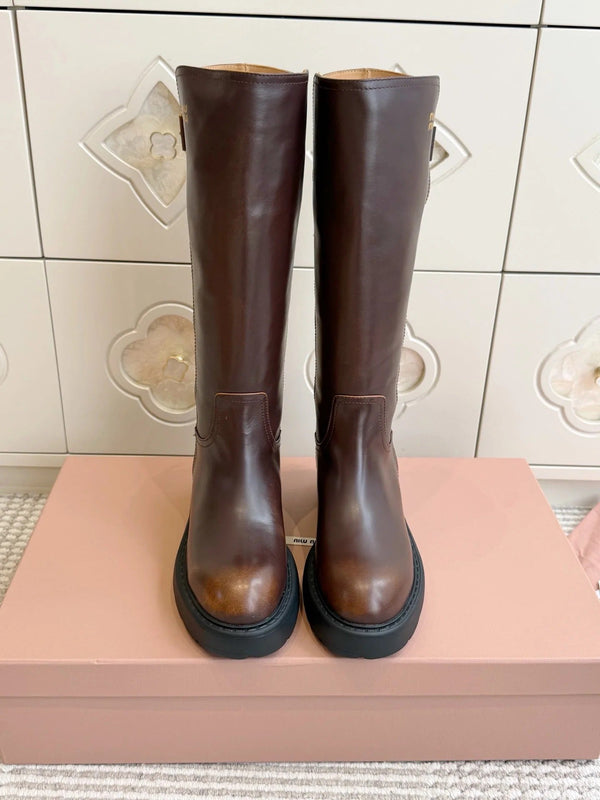 Miu 2026 Buckle-Detail Knee-High Boots Leather 955680