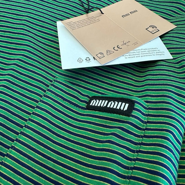 Miu 2026 Striped Long-sleeved Shirt Green Mix Blue Cotton 420187