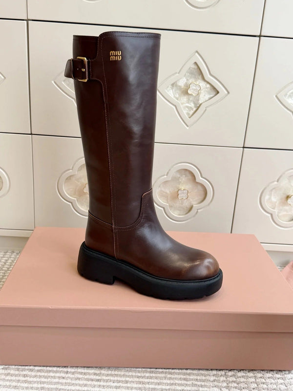 Miu 2026 Buckle-Detail Knee-High Boots Leather 955680