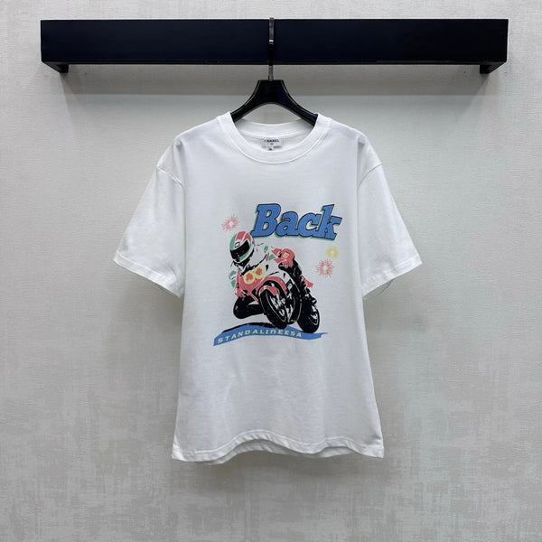Chanel 2026 Crew Neck Motorcycle Print T-Shirt Cotton 210433