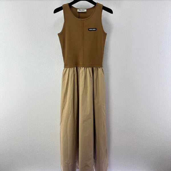 Miu 2026 Vest Patchwork Dress Brown Beige Wool Viscose 375132