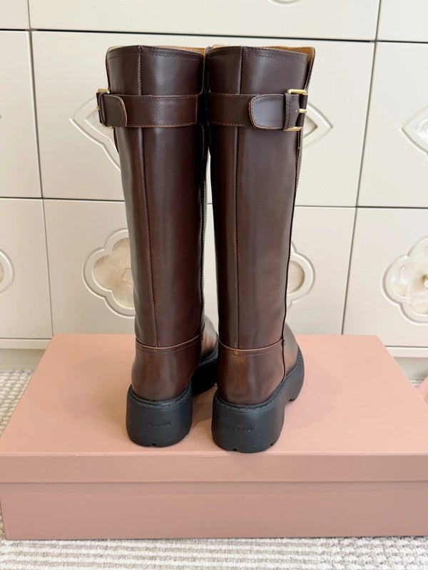 Miu 2026 Buckle-Detail Knee-High Boots Leather 955680