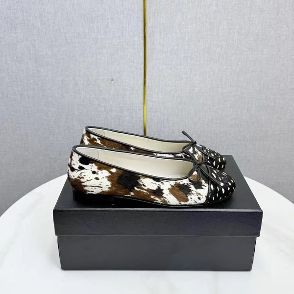 Chanel 2026 Ballet Flat Black White Brown Cowhide