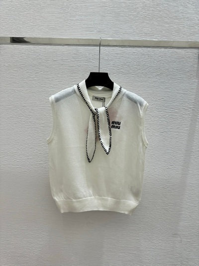 Miu 2026 Tie-Waist Crew Neck Knitted Vest Wool Cashmere 341448