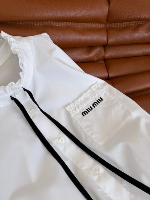 Miu 2026 Tie-Waist Short Shirt White Cotton 773828