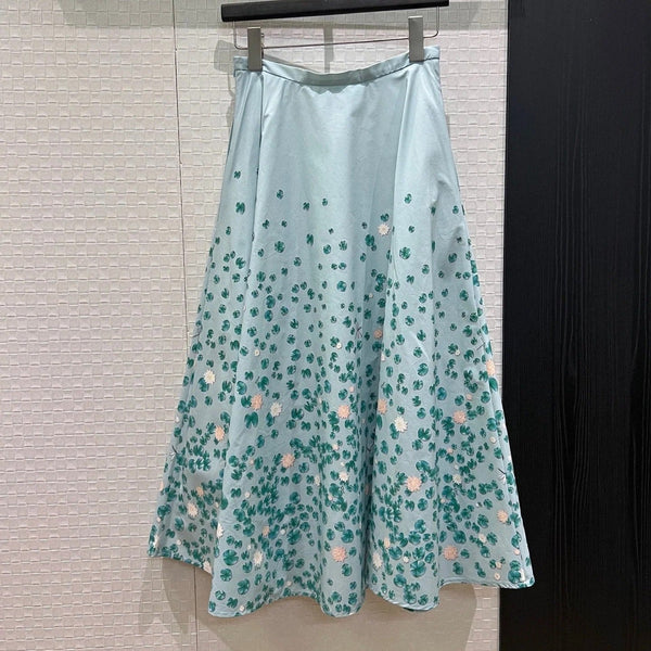 CD 2026 Bow Ruffled Lotus Flower Skirt Blue Cotton