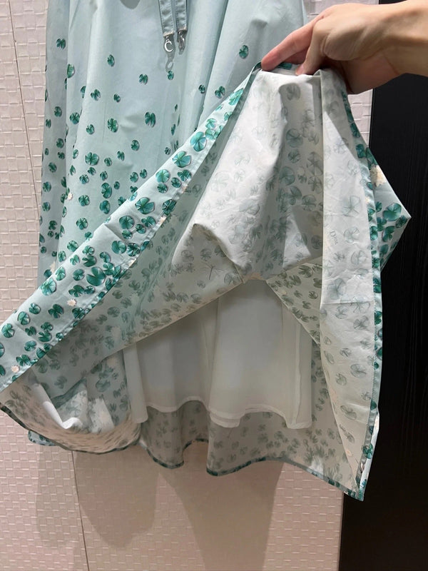 CD 2026 Bow Ruffled Lotus Flower Skirt Blue Cotton