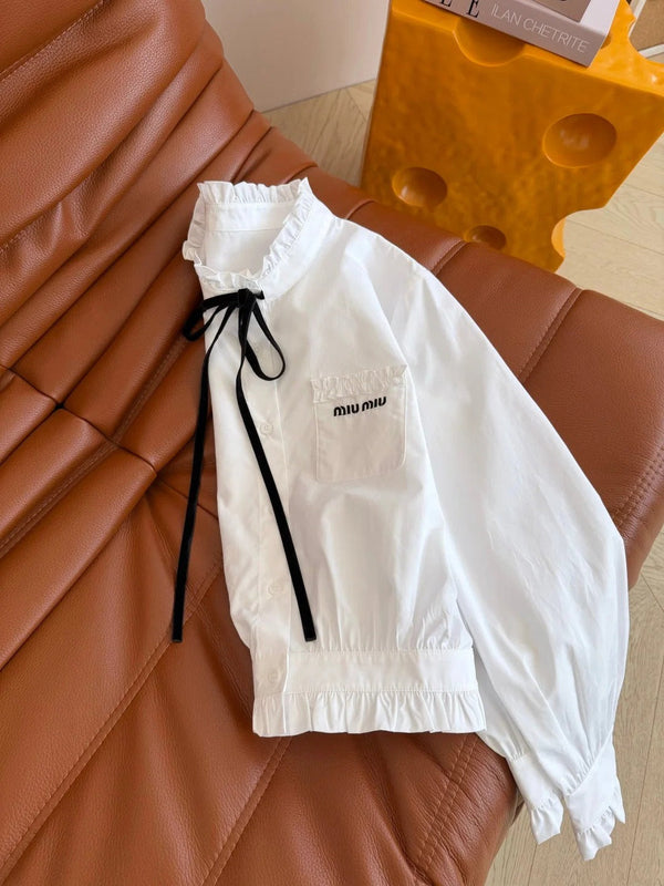 Miu 2026 Tie-Waist Short Shirt White Cotton 773828