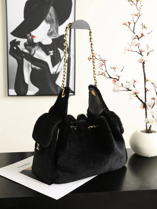 CC 2026 Hobo Bag 30cm Black Ponyhair