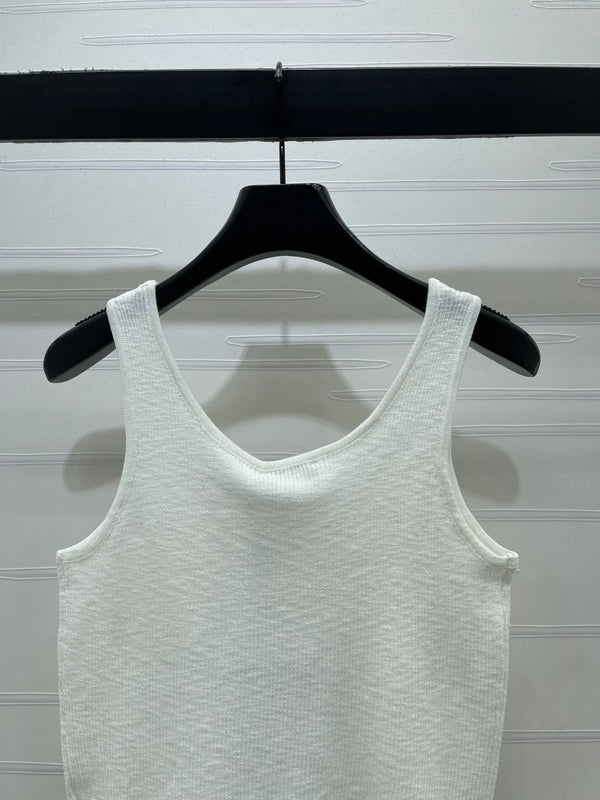 Chanel 2026 Rhinestone Pocket Vest White Tencel Wool 257259