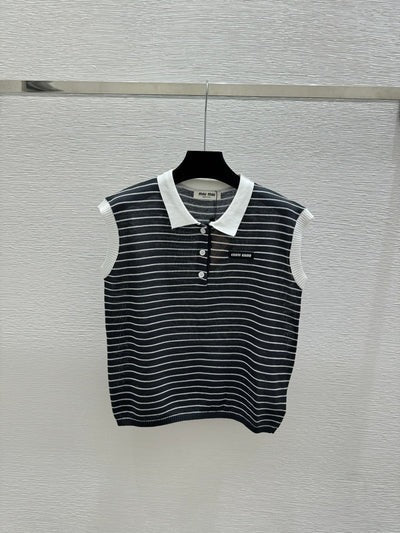 Miu 2026 Striped Sleeveless Knit Vest Cotton 341375