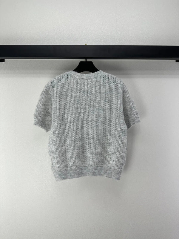 Miumiu 2026 Sequined Knit Short-sleeved Top Wool Polyester 362383
