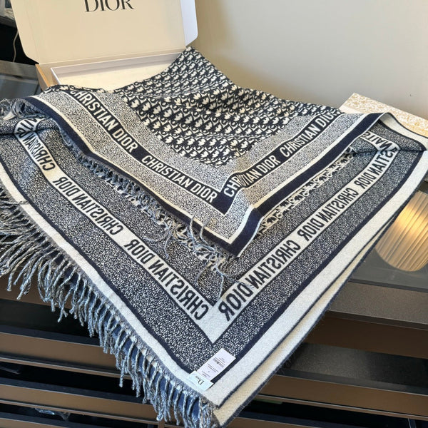 CD Jacquard Logo Scarf 140CM Dark Blue Wool Cashmere 293334