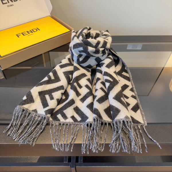FF 170CM Scarf Light Gray Black Cashmere 104067