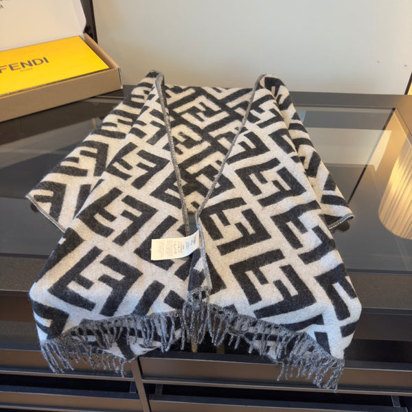 FF 170CM Scarf Light Gray Black Cashmere 104067