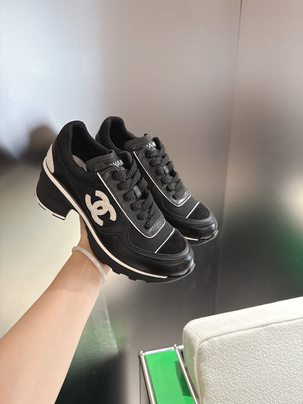 Chanel Low-Top Sneakers 30mm Black Calfskin Leather and Mesh 507543