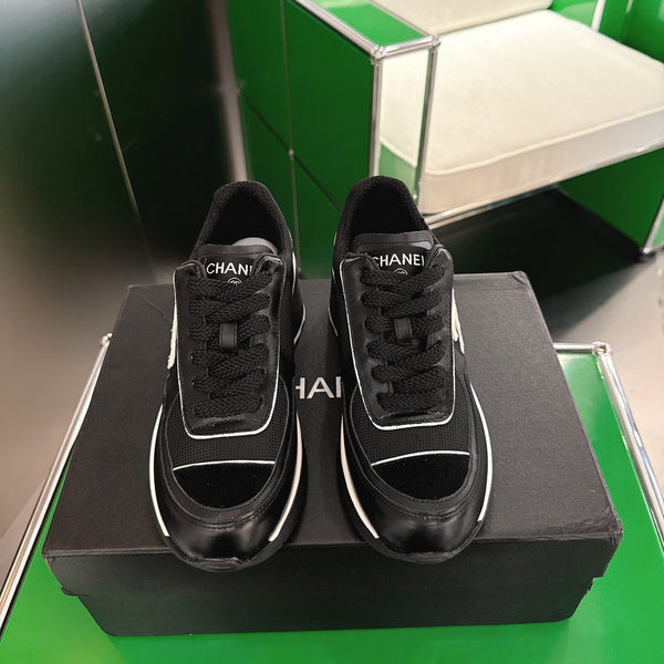 Chanel Low-Top Sneakers 30mm Black Calfskin Leather and Mesh 507543