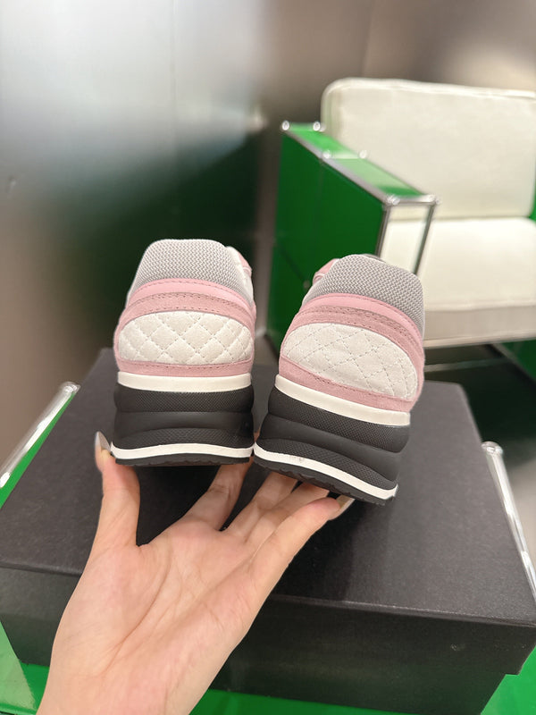 Chanel Low-Top Sneakers 30mm Pink and Grey Calfskin Leather and Mesh 507544