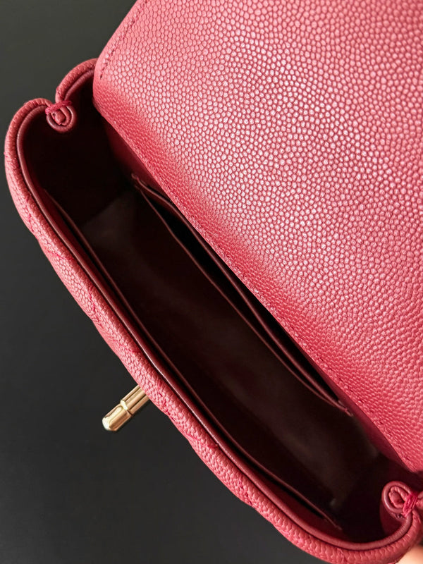 CC 26s Mini Flap Bag 14.5cm with Top Handle Burgundy Caviar Leather
