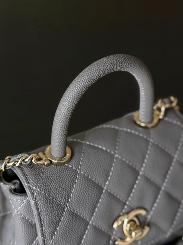 CC 26s Mini Flap Bag 14.5cm with Top Handle Dark Grey Caviar Leather