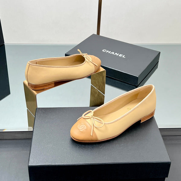 CC Ballet Flats 20mm Beige Sheepskin Mix Gold Pattern 266678