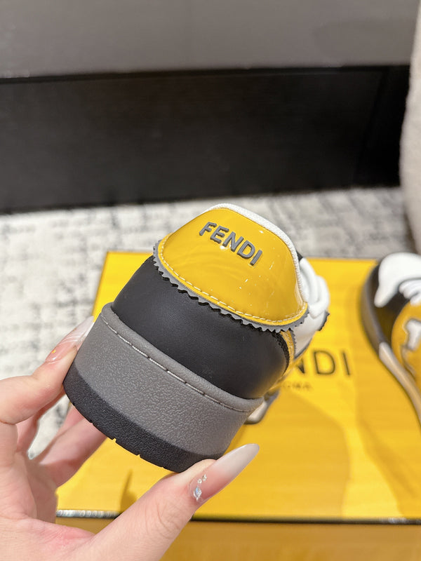 Fendi Match Trainers Black Yellow Leather 679606